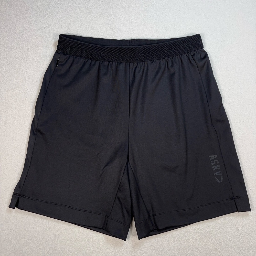 ASRV 8" Training Shorts Men's M Black Stretch Spellout Logo‎ Gym Workout